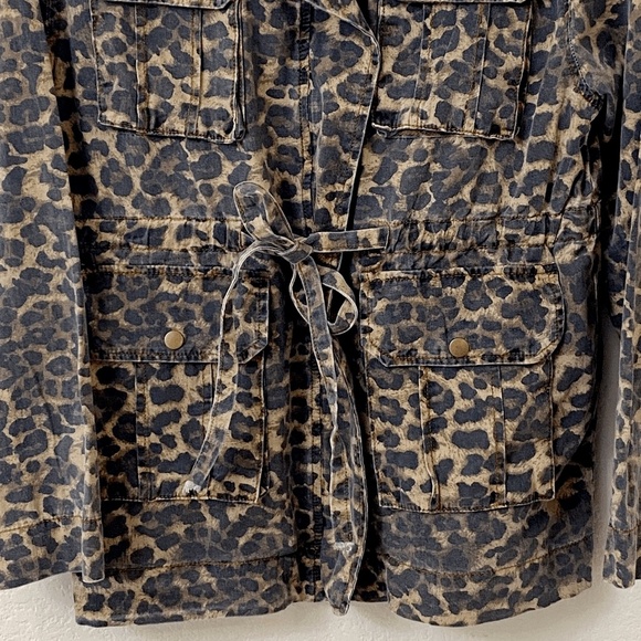 POL Size Small Faded Leopard Print Distressed Denim Jacket - Picture 2 of 6